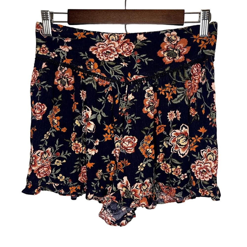 AE American Eagle Womens Flowy Floral Print Shorts Navy Blue Size Small